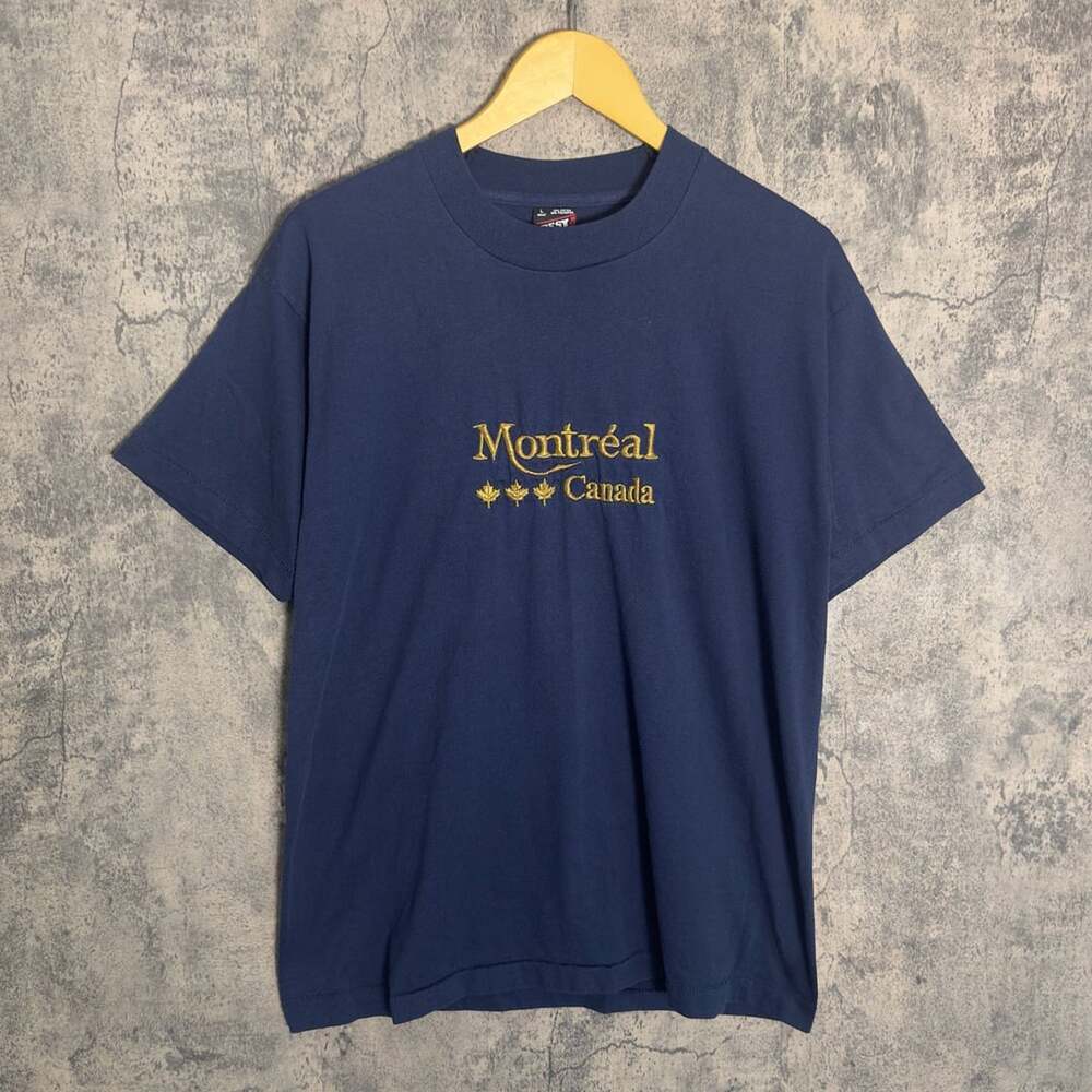 Vintage Montreal Canada T-Shirt Blue Embroidered Size L